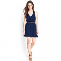 Vestido Feminino Azul Casual Curto com Cinta