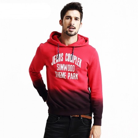 Moletom Masculino Degrade Vermelho e Preto Com Capuz de Inverno