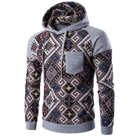 Hooded Acasalho Men's Casual Printed Abstract Vintage Casual