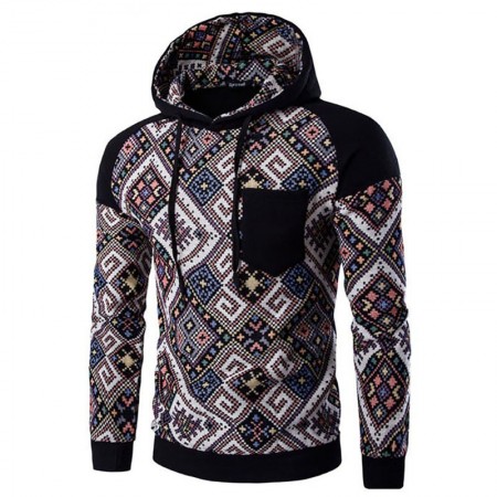 Hooded Acasalho Men's Casual Printed Abstract Vintage Casual