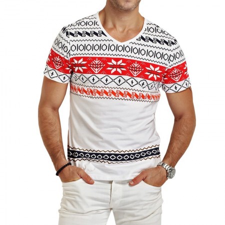 Camiseta V Masculina Branca Malha Fria Casual Moda SWAG em Algodão