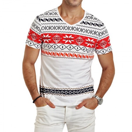 Shirt Men's V Cold White Knit Casual Fashion SWAG in Cotton