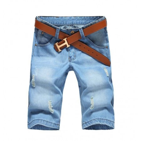 Jeans Curtos Masculino Azul Claro Bermuda Com Desgastes Rasgados