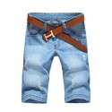 Men's Short Jeans Light Blue Bermuda With Ripped Weaves