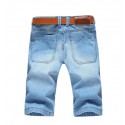 Jeans curtos Masculino Azul Claro Bermuda Com Desgastes Rasgados
