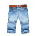 Men's Short Jeans Light Blue Bermuda With Ripped Weaves