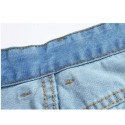 Men's Short Jeans Light Blue Bermuda With Ripped Weaves