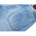 Men's Short Jeans Light Blue Bermuda With Ripped Weaves