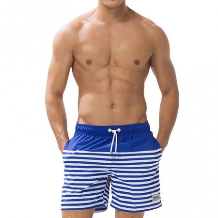 Short de Banho Masculino Listarado Azul Curto Verão Praia Esporte