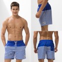 Short de Banho Masculino Listarado Azul Curto Verão Praia Esporte