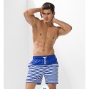 Short de Banho Masculino Listarado Azul Curto Verão Praia Esporte