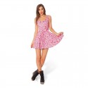 Vestido Estampado Rosa Feminino Curto Plissado