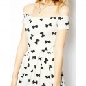 White Print dress Short Empire Butterflies