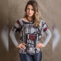 Women's Blouse Long Sleeve Printed For Rock In Rio Gray Musical