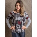 Women's Blouse Long Sleeve Printed For Rock In Rio Gray Musical