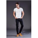 Calças Jeans Masculinas Preta Elástica Slim Moda Casual