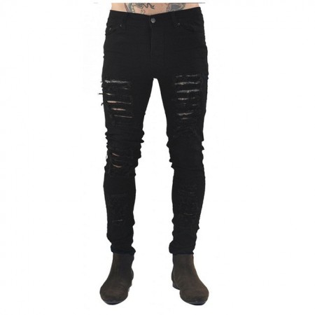 calça jeans preta masculina rasgado no joelho