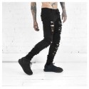 Calça Slim Preta Masculina Moda Rasgada Estilo Pop Skinny Rock