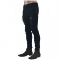 Calça Slim Preta Masculina Moda Rasgada Estilo Pop Skinny Rock