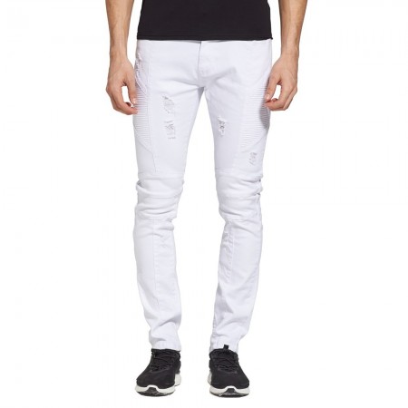 Calça Slim Branca Masculina Rasgada Moda Casual Casual Bonita