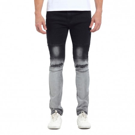 Men's Slim Black Trousers in Degrade Torn Skinny Knee