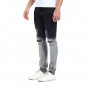 Calças Masculina Slim Preta em Degrade Rasgada no Joelho Skinny