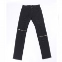 Calça Jeans Fino Slim Rascada e Zíper no Joelho Masculina Casual Justa