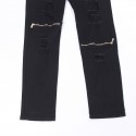 Calça Jeans Fino Slim Rascada e Zíper no Joelho Masculina Casual Justa