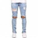 Calça Jeans Slim Masculina Rasgado no Joelho Destruída Cor Lavada