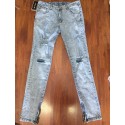 Calça Jeans Slim Masculina Rasgado no Joelho Destruída Cor Lavada