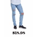 Calça Jeans Slim Masculina Rasgado no Joelho Destruída Cor Lavada