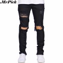 Calça Jeans Slim Masculina Rasgado no Joelho Destruída Cor Lavada