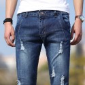 Calça Jeans Masculina Elástica Rasgos Desgastes Moda Jovens