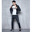 Calça Jeans Masculina Elástica Rasgos Desgastes Moda Jovens