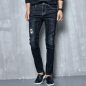 Calça Jeans Masculina Elástica Rasgos Desgastes Moda Jovens