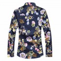 Men's Shirt Big Colorful Flowers Navy Blue Party