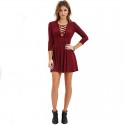 Winter Dress Wine Short Women's Long Sleeve