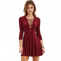 Winter Dress Wine Short Women's Long Sleeve