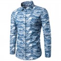 Camisa Masculina Estapada Militar Camuflagem Azul Nova Moda Manga Longa