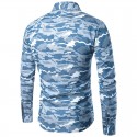 Camisa Masculina Estapada Militar Camuflagem Azul Nova Moda Manga Longa