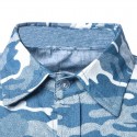 Camisa Masculina Estapada Militar Camuflagem Azul Nova Moda Manga Longa