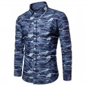Camisa Masculina Estapada Militar Camuflagem Azul Nova Moda Manga Longa