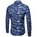 Camisa Masculina Estapada Militar Camuflagem Azul Nova Moda Manga Longa