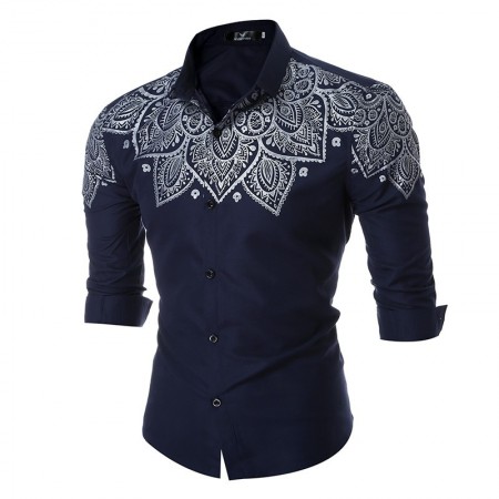 Men's Casual Shirt Fashion Summer Printed Long Sleeve