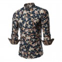 Camisa Elegante Masculina Estampada Desenhos Manga Longa Casual