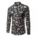 Camisa Elegante Masculina Estampada Desenhos Manga Longa Casual