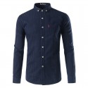 Elegant Men's Striped Social Style Long Sleeve Shirt