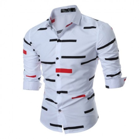 Social Print Shirt Colored Stripes Ballad Button Long Sleeve