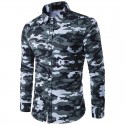 Camisa Manga Longa Estampa Militar Camufalagem Masculina Casual