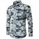 Camisa Manga Longa Estampa Militar Camufalagem Masculina Casual